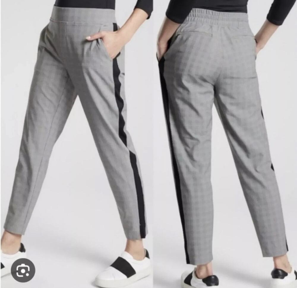 Athleta Brooklyn Plaid Ankle Pants Grey Tapered Travel Athleisure -Women’s 10